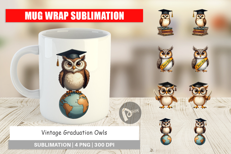Vintage Graduation Owls Mug Wrap
