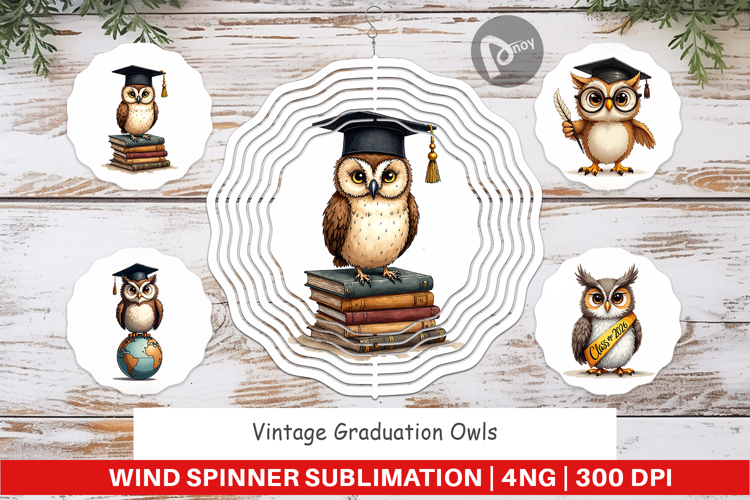 Vintage Graduation Owls Wind Spinner