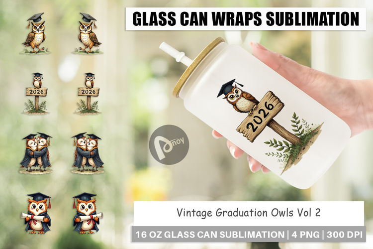 Vintage Graduation Owls Glass Can