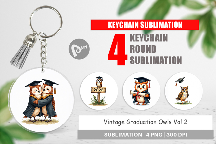 Vintage Graduation Owls Keychain