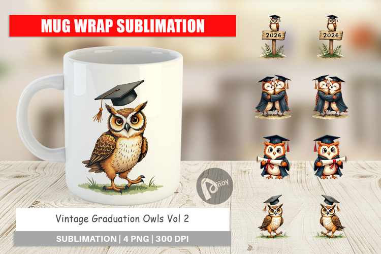 Vintage Graduation Owls Mug Wrap
