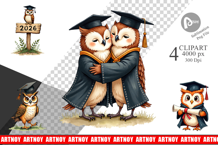 Vintage Graduation Owls Clipart