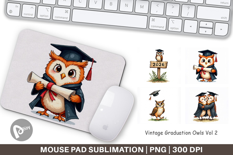 Vintage Graduation Owls Mouse Pad