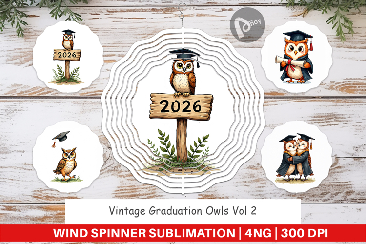 Vintage Graduation Owls Wind Spinner