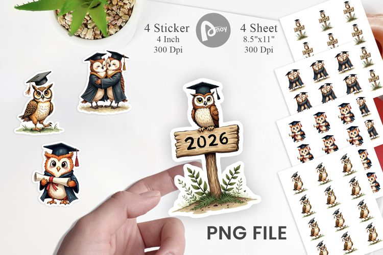 Vintage Graduation Owls Sticker