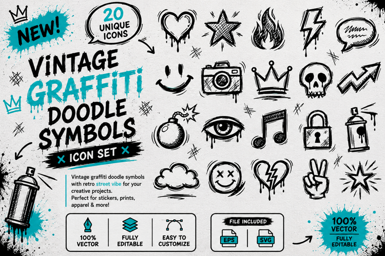 Vintage Graffiti Doodle Symbols Vector Icon