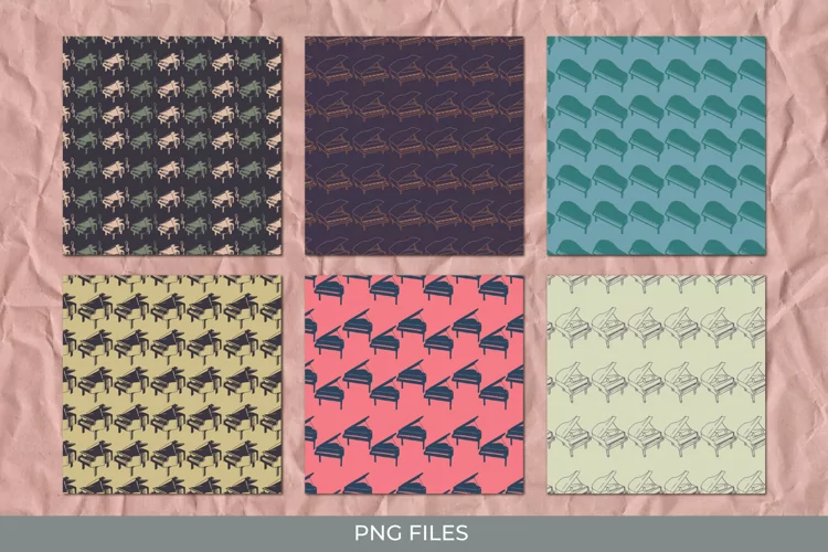 Vintage Grand Piano Seamless Pattern Paper Packs