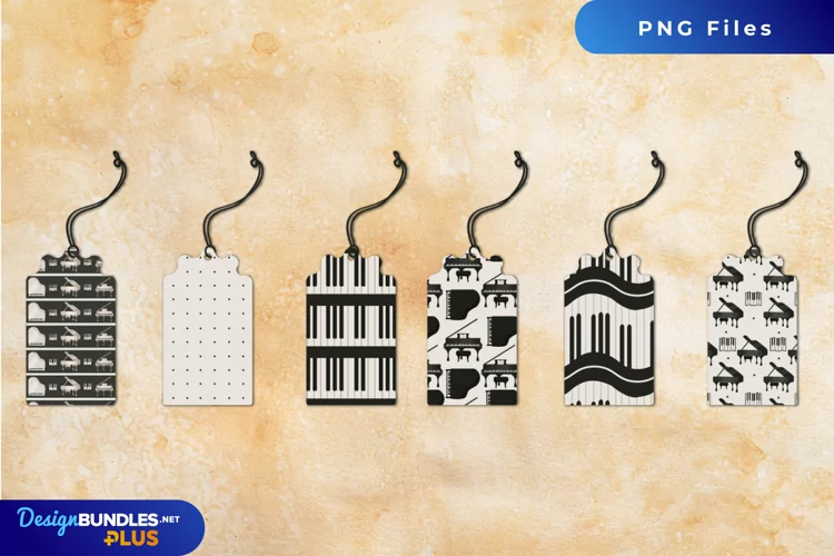 Vintage Grand Piano Seamless Pattern Shaped Tags