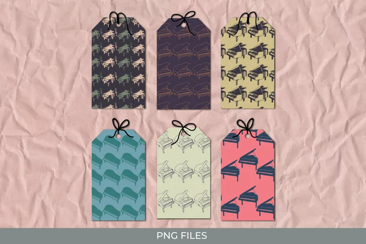 Vintage Grand Piano Seamless Pattern Shaped Tags