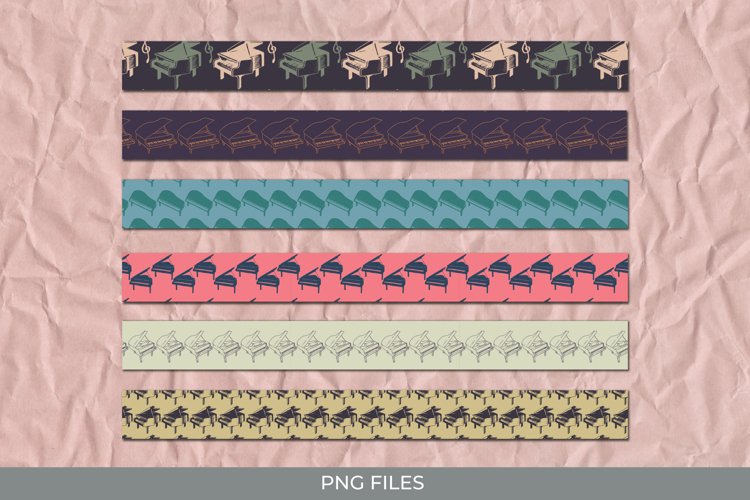 Vintage Grand Piano Seamless Pattern Strips