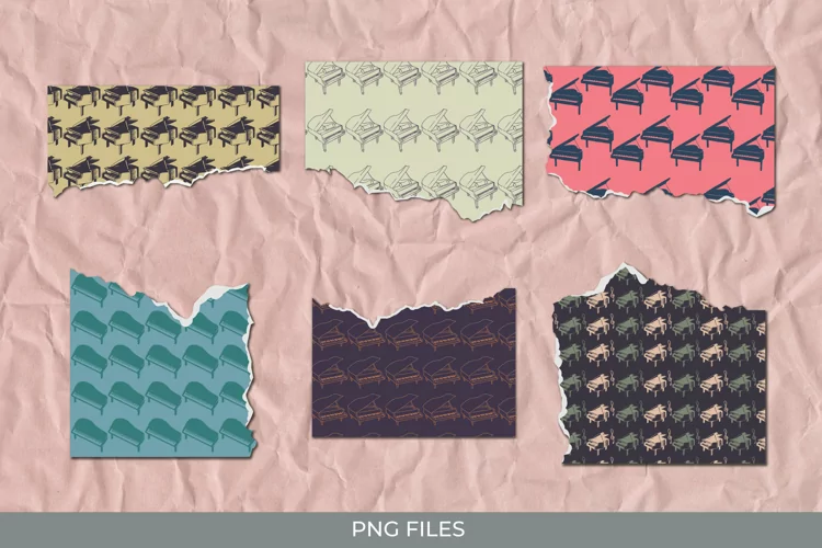 Vintage Grand Piano Seamless Pattern Torn Paper