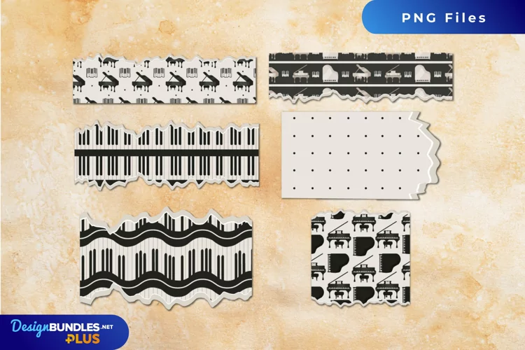 Vintage Grand Piano Seamless Pattern Torn Paper