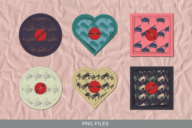 Vintage Grand Piano Seamless Pattern with Buttons