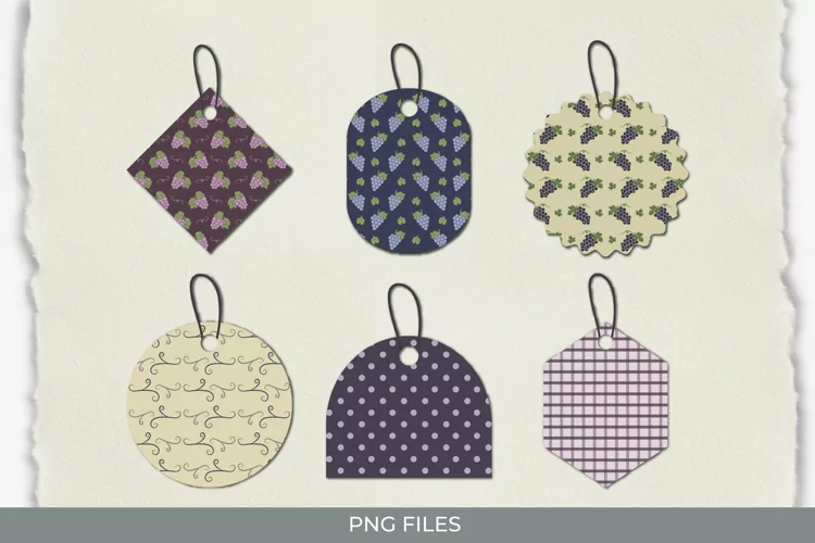 Vintage Grape Seamless Pattern Shaped Tags