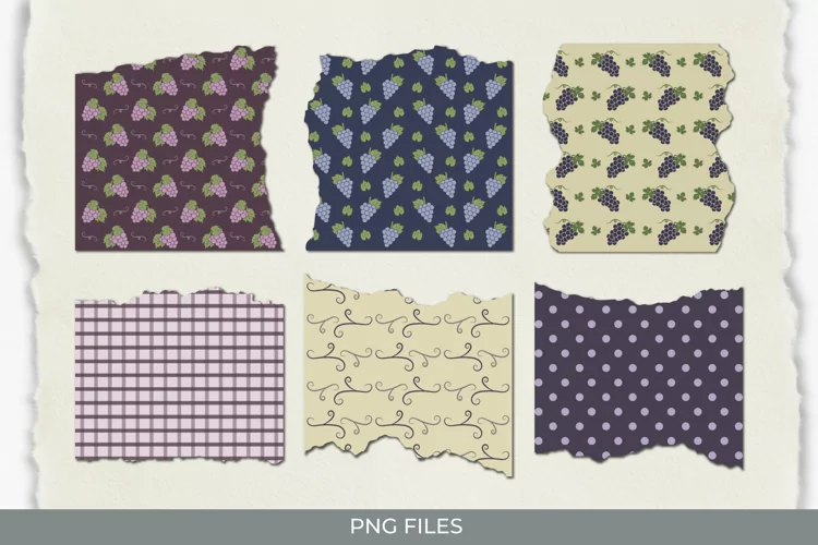 Vintage Grape Seamless Pattern Torn Paper