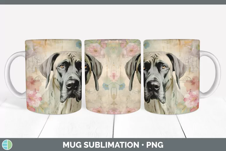 Vintage Great Dane Dog Mug Wrap | Sublimation Coffee Cup Des
