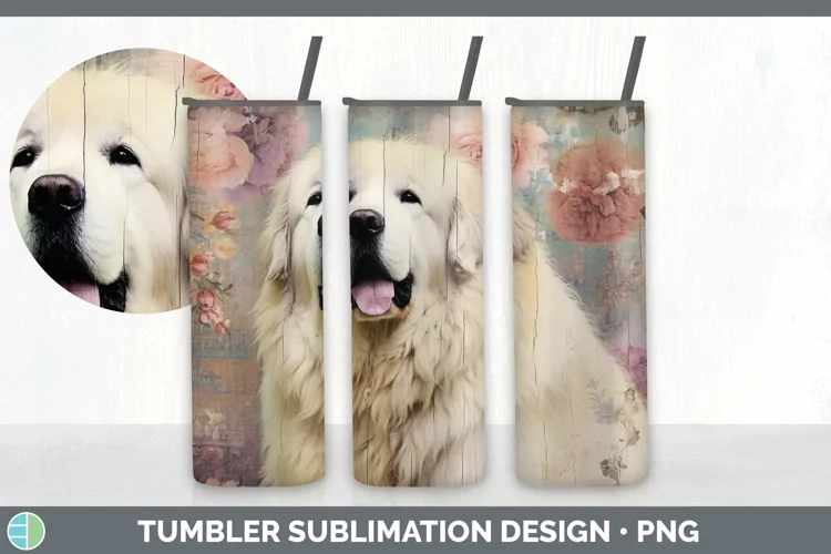 Vintage Great Pyrenees Dog Tumbler | Sublimation 20 oz Skinn