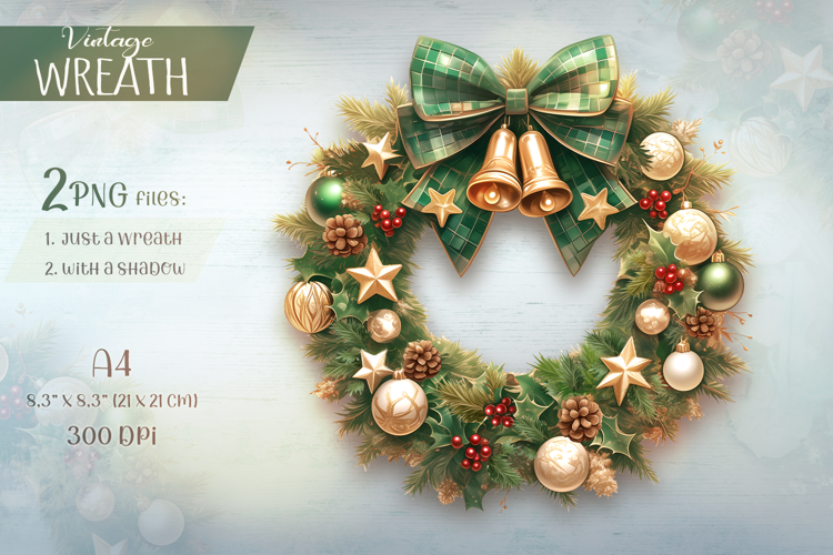 Vintage Christmas, New Year Wreath.