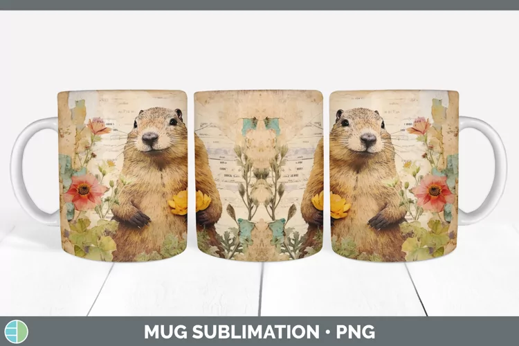 Vintage Groundhog Mug Wrap | Sublimation Coffee Cup Designs