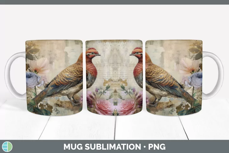 Vintage Grouse Mug Wrap | Sublimation Coffee Cup Designs