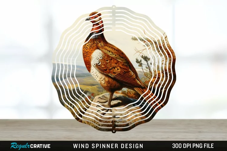 Vintage Grouse Wind Spinner Sublimation Design PNG