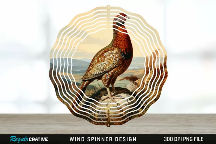 Vintage Grouse Wind Spinner Sublimation Design PNG