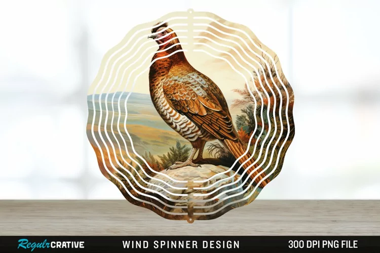 Vintage Grouse Wind Spinner Sublimation Design PNG