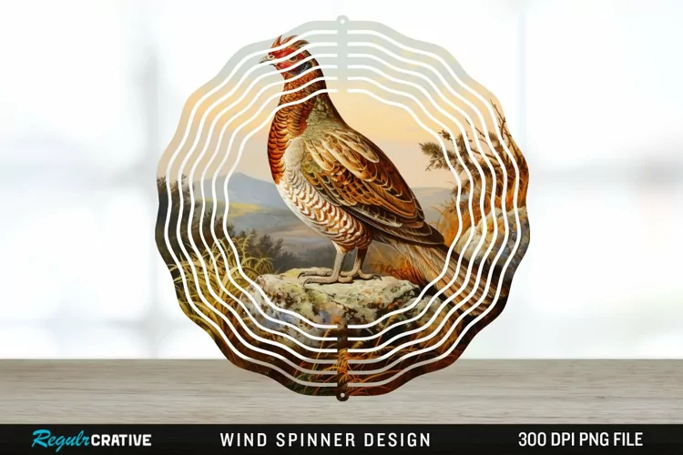 Vintage Grouse Wind Spinner Sublimation Design PNG