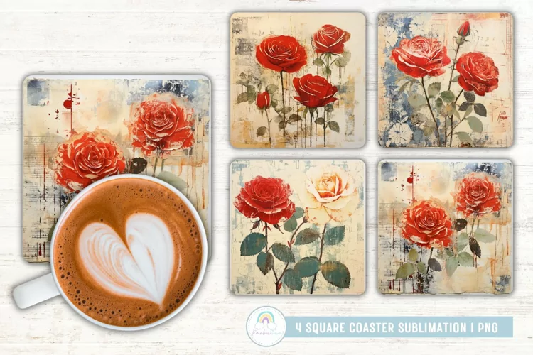 Vintage Grung Rose Square Coaster Sublimation