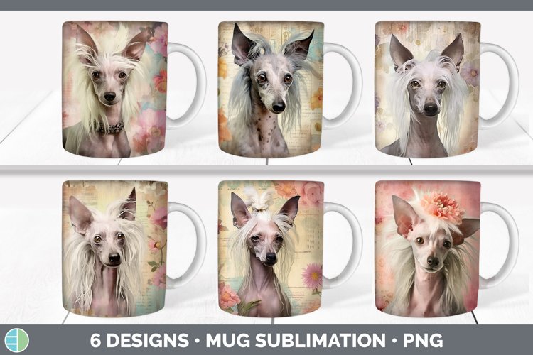 Bundle of six Decoupage Hairless Chinese Crested Mug Wrap designs.