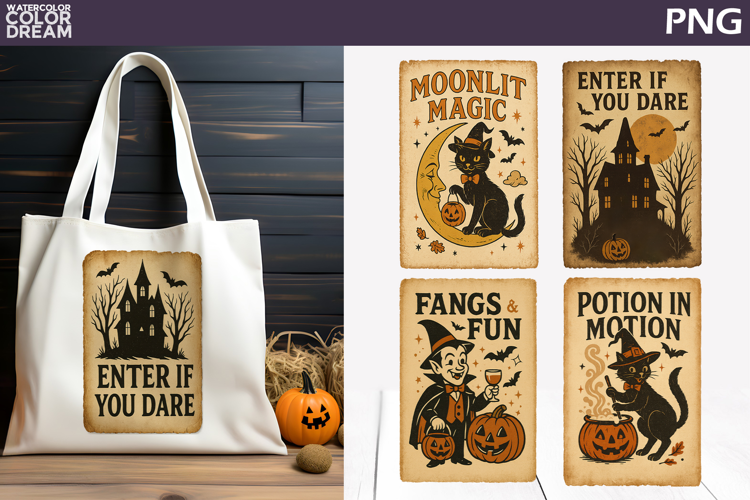 Vintage Halloween Poster | Spooky Cat & Haunted House