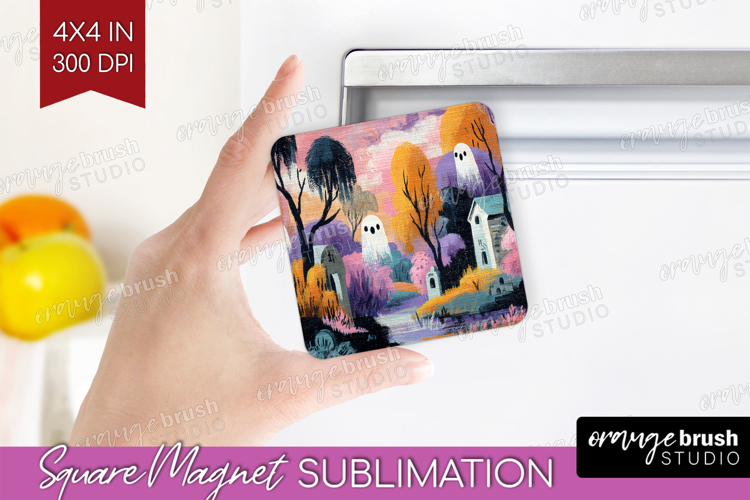 Retro Halloween Magnet Sublimation - Vintage Square Magnet
