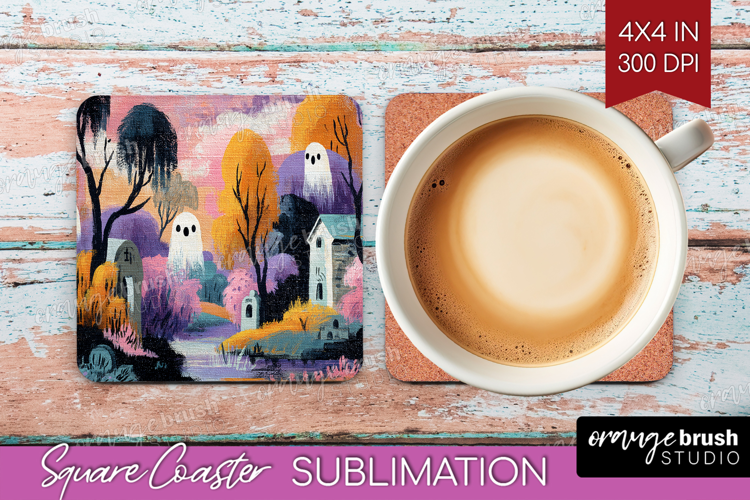 Retro Halloween Square Coaster - Vintage Coaster PNG