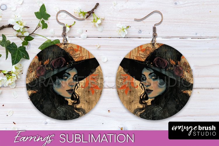 Vintage Halloween Round Earrings Sublimation Spooky Earrings