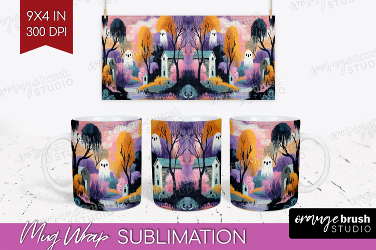 Retro Halloween Mug Wrap - Vintage Mug PNG Sublimation