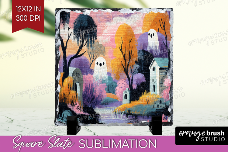 Retro Halloween Slate PNG - Vintage Square Slate Sublimation