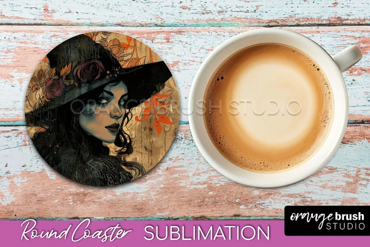 Vintage Halloween Round Coaster Sublimation - Spooky PNG