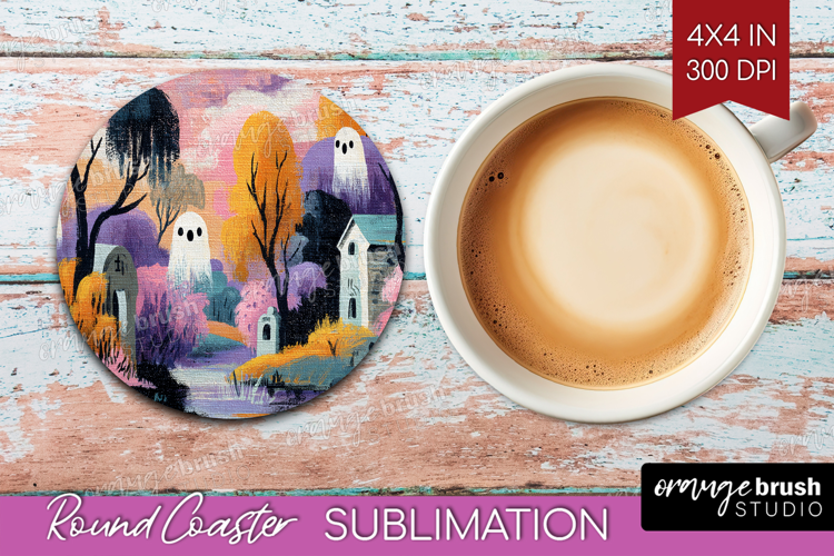 Retro Halloween Round Coaster - Vintage Coaster PNG