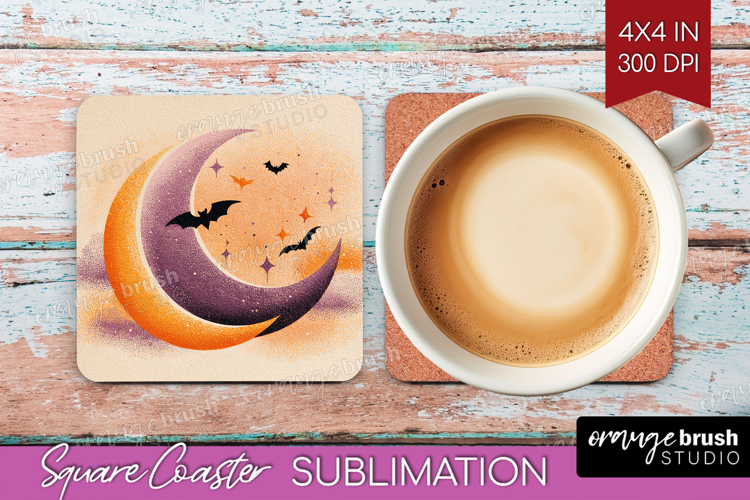 Retro Halloween Square Coaster - Vintage Coaster PNG