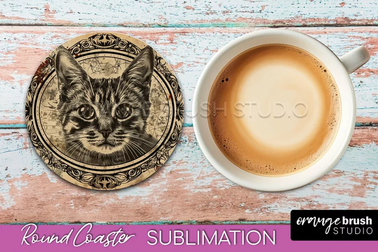 Vintage Halloween Round Coaster Sublimation - Spooky PNG