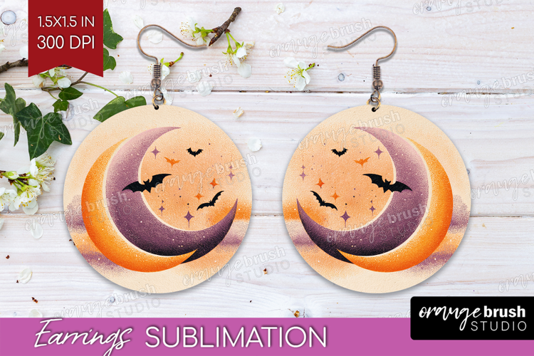 Retro Halloween Round Earrings - Vintage PNG Sublimation