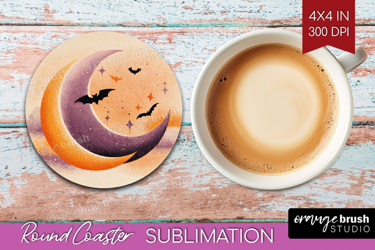 Retro Halloween Round Coaster - Vintage Coaster PNG