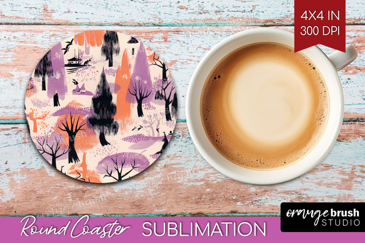 Retro Halloween Round Coaster - Vintage Coaster PNG