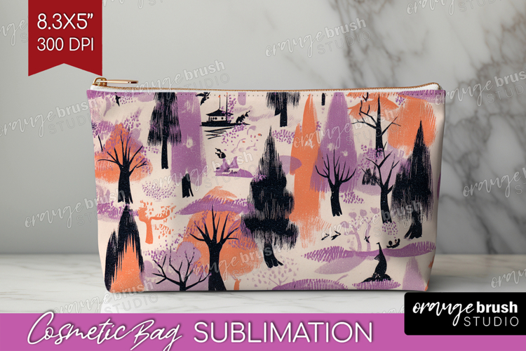 Retro Halloween Cosmetic Bag - Vintage Makeup Bag PNG