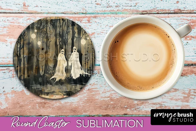 Vintage Halloween Round Coaster Sublimation - Spooky PNG