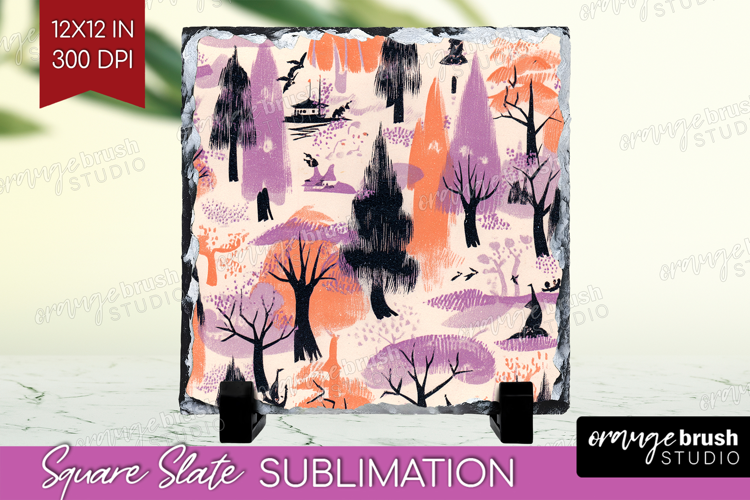 Retro Halloween Slate PNG - Vintage Square Slate Sublimation