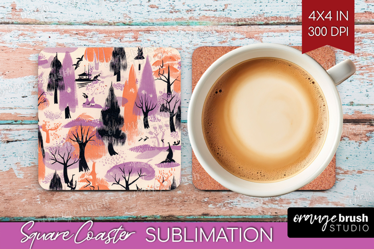 Retro Halloween Square Coaster - Vintage Coaster PNG