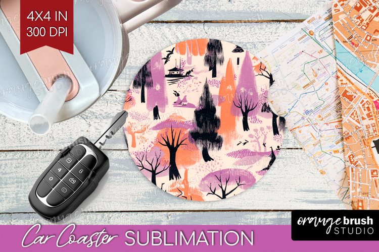 Retro Halloween Car Coaster - Vintage Coaster PNG