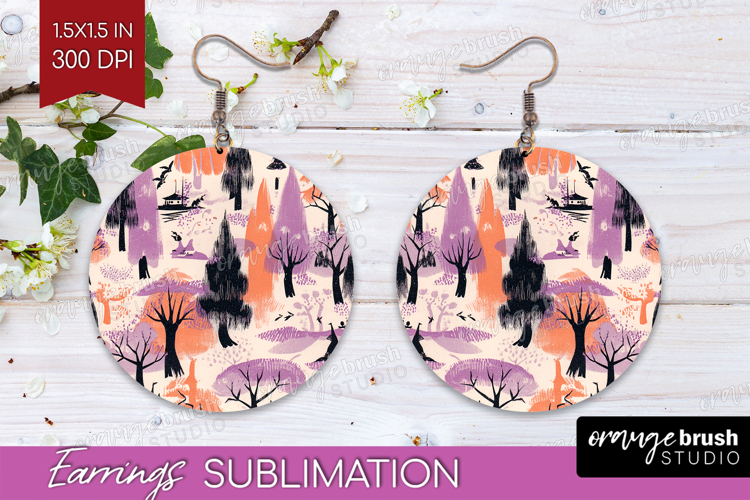 Retro Halloween Round Earrings - Vintage PNG Sublimation