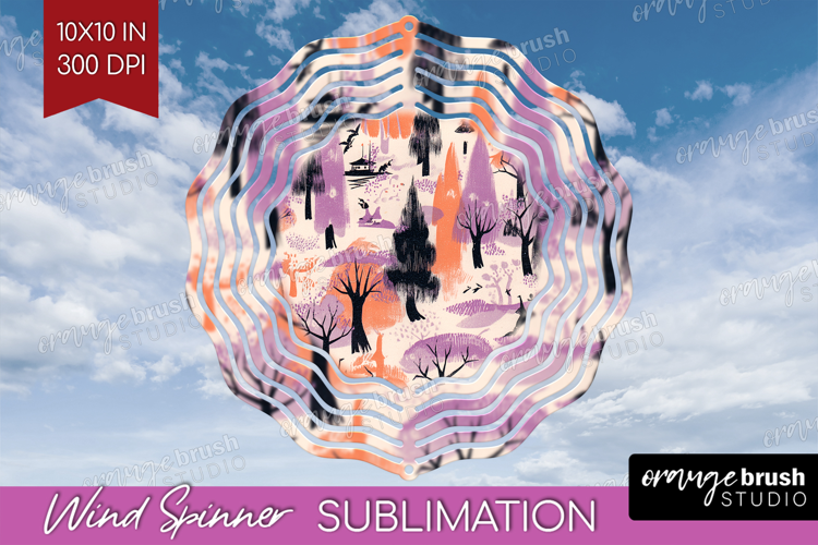 Retro Halloween Wind Spinner Sublimation PNG - Vintage Round